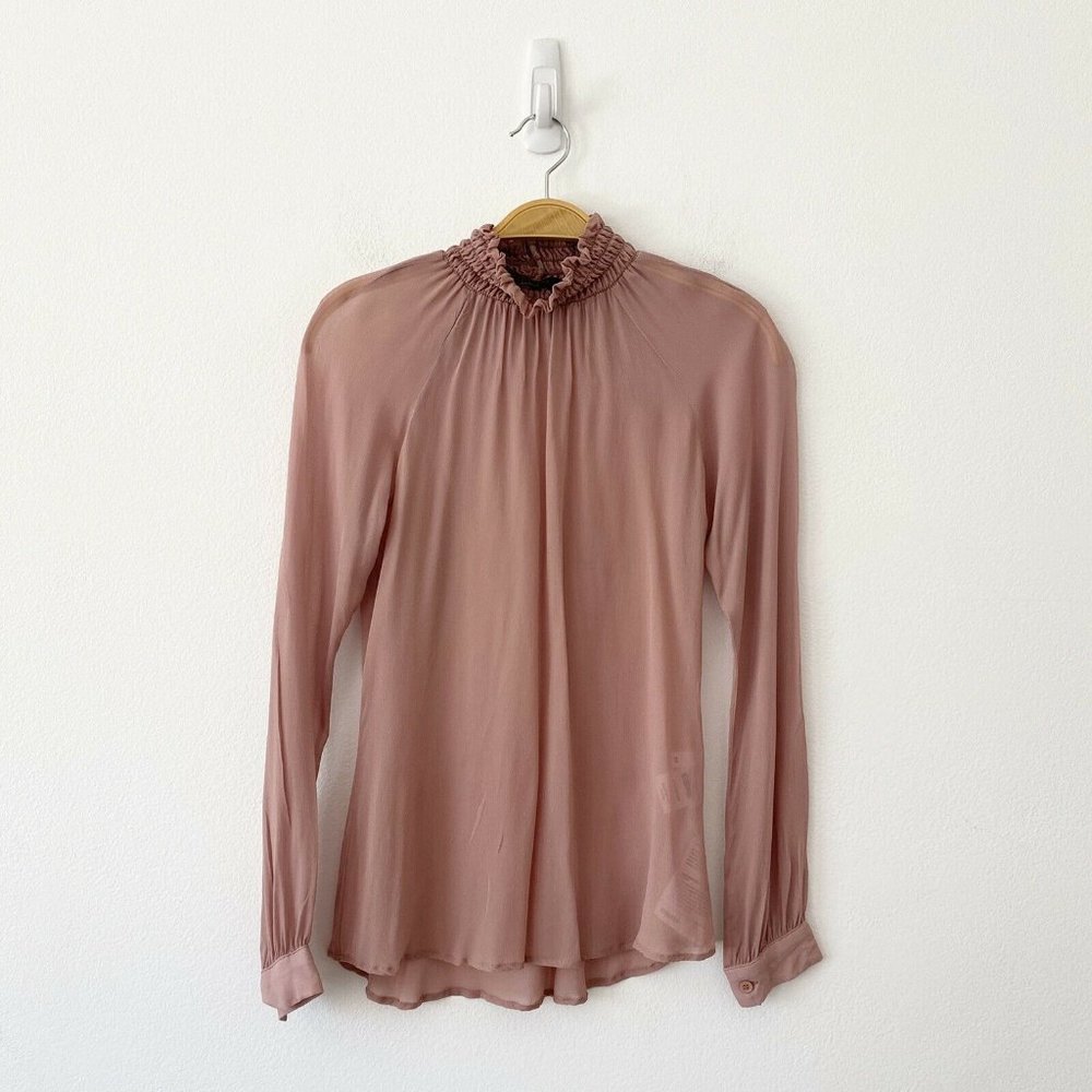 Reformation Semi Sheer High Smocked Turtleneck Top